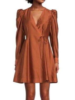 Rust Wrap Long-Sleeve Dress
